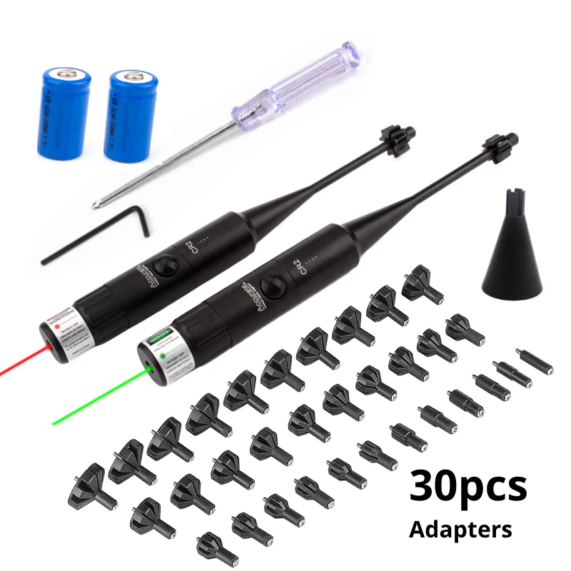 Bore Sight Kit 30Adpaters from .177 .22 to 12GA with Stable Centering Device Boresighter