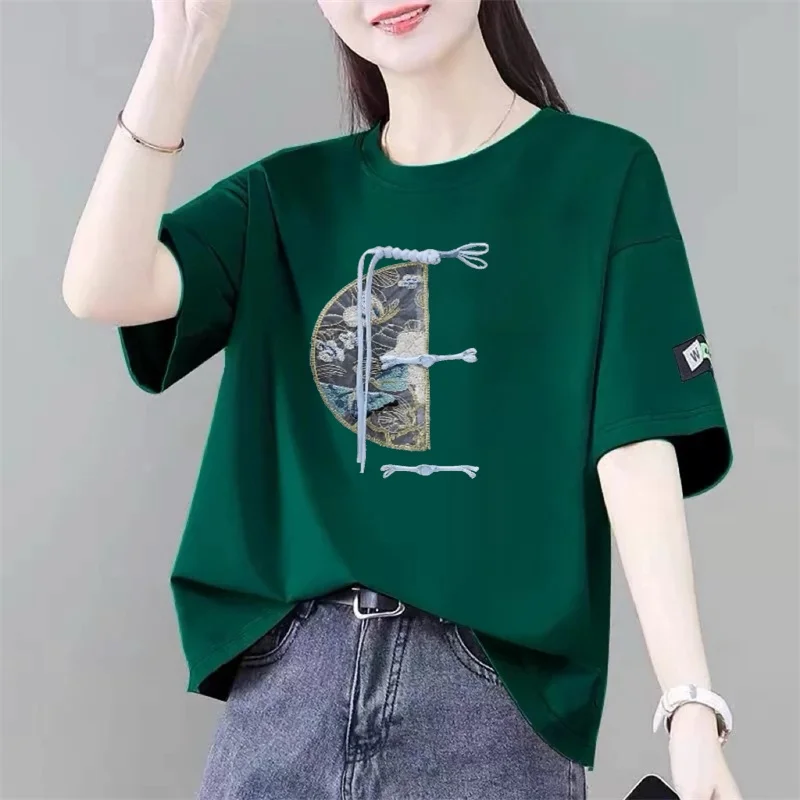 

Свободная женская футболка в стиле Mommy с принтом, коротким рукавом, средней длины, утягивающая, прикрывающая ягодицы, из смесового полиэстера и хлопка