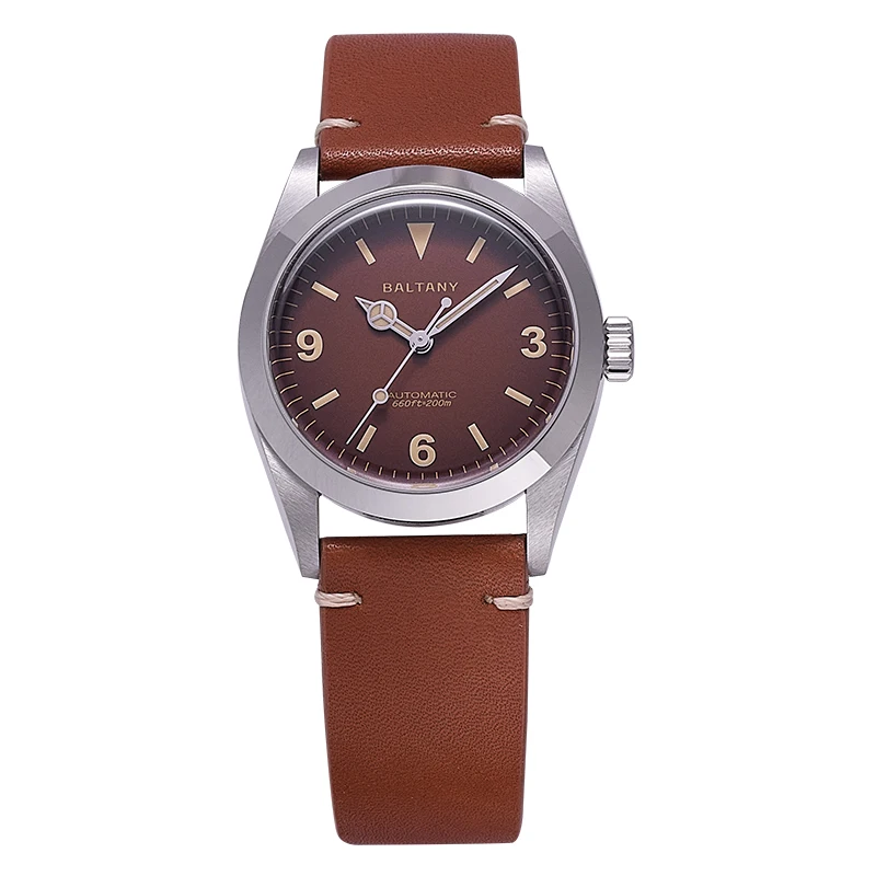 

Baltany Men Automatic Watch 36mm Retro Mechanical Wristwatch Military Sapphire Diver 20Bar Waterproof C3 Luminous NH38