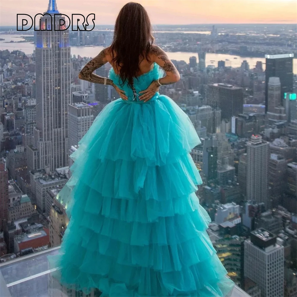 Hi-low Fluffy Tulle Dress For Women Strapless Lace-up Back Custom Made Tiered Evening Dresses Women Party Gown