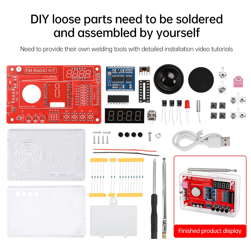 

Цифровой дисплей FM-радио DIY Kit RDA5807 87-108 МГц Сварочная практика DIY Запчасти Интерфейс Micro USB