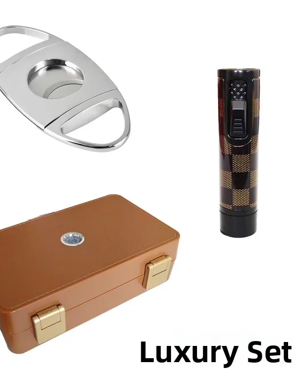 Portable Waterproof Cigar Box Humidity Meter 10 Piece Set Outdoor Moisture Proof Cuban Cigar Cutter Storage Case view 3