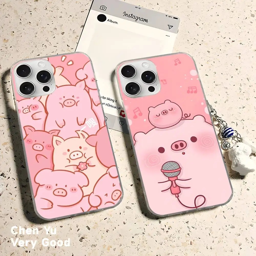 Cartoon The Little Lulu Piggy Satin Phone Case For IPhone 17 16 15 14 13 12 11 Pro Max Plus Cover