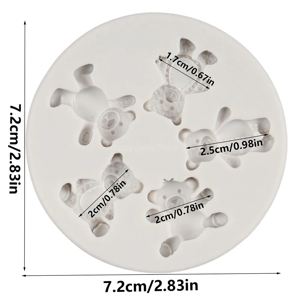 미니 귀여운 곰 실리콘 몰드 퐁당 초콜릿 캔디 몰드, DIY 케이크 장식 도구, 컵케이크 토퍼, 주방 제빵기, 5 구