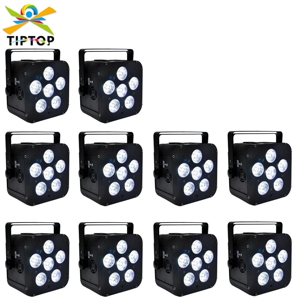 

10 Unit High Quality Wireless DMX Battery Powered Led Par Light RGBWA UV 6IN1 6x18W Flat Black Shell Lockable Bracket TP-B04