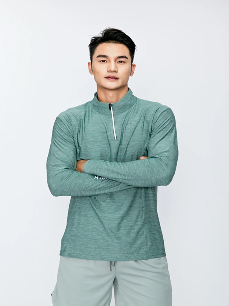 2024 New Men Long Sleeves T-Shirts Sport Running Quick Dry Breathable Training Clothes Half Zipper Gym Workout Thin Sweatshirt