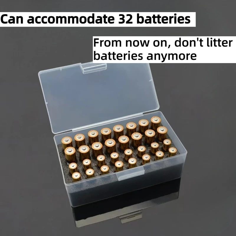 32 Compartment Battery Storage Box with Safety Device Lining-Heavy-Duty PP Plastic AA/AAA Battery Storage Box with Lid