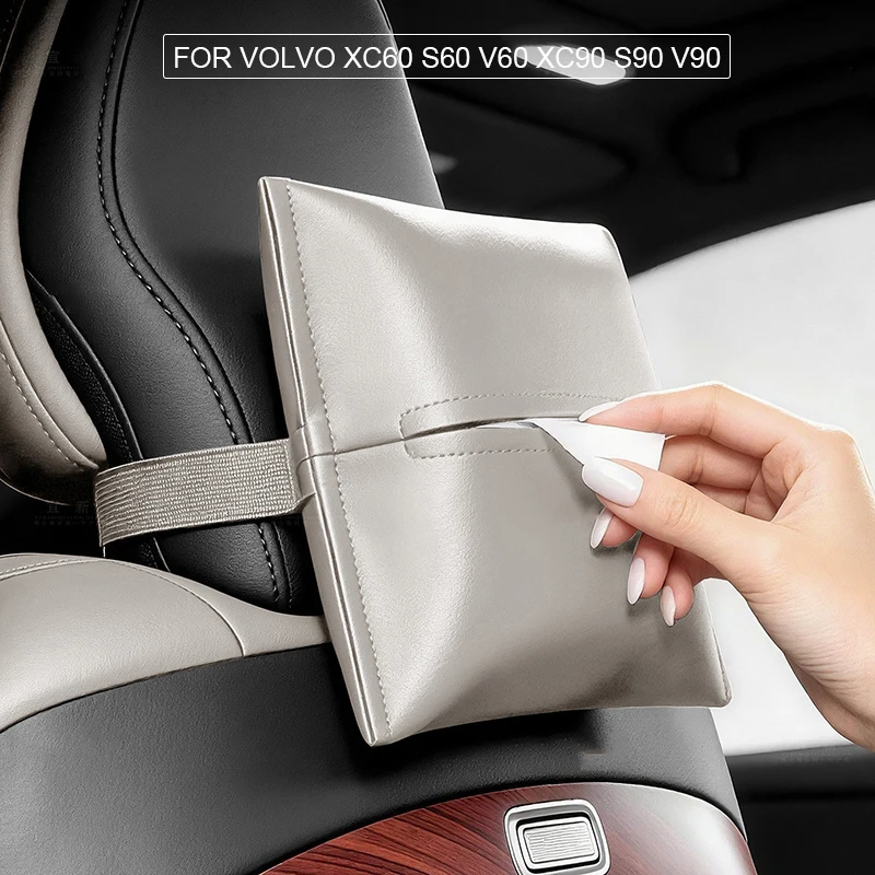 Car Hidden Tissue Holder Box For Volvo XC60 S60 V60 XC90 S90 V90 XC40 Armrest Seat Back Napkin Center Console Storage Bag