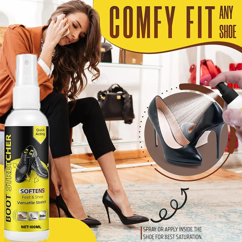 100ml Shoe Stretch Spray, Shoe Stretcher Relieve Tight Fit, Wide Feet,Boot Stretcher Spray for Leather, Boot, High Heel