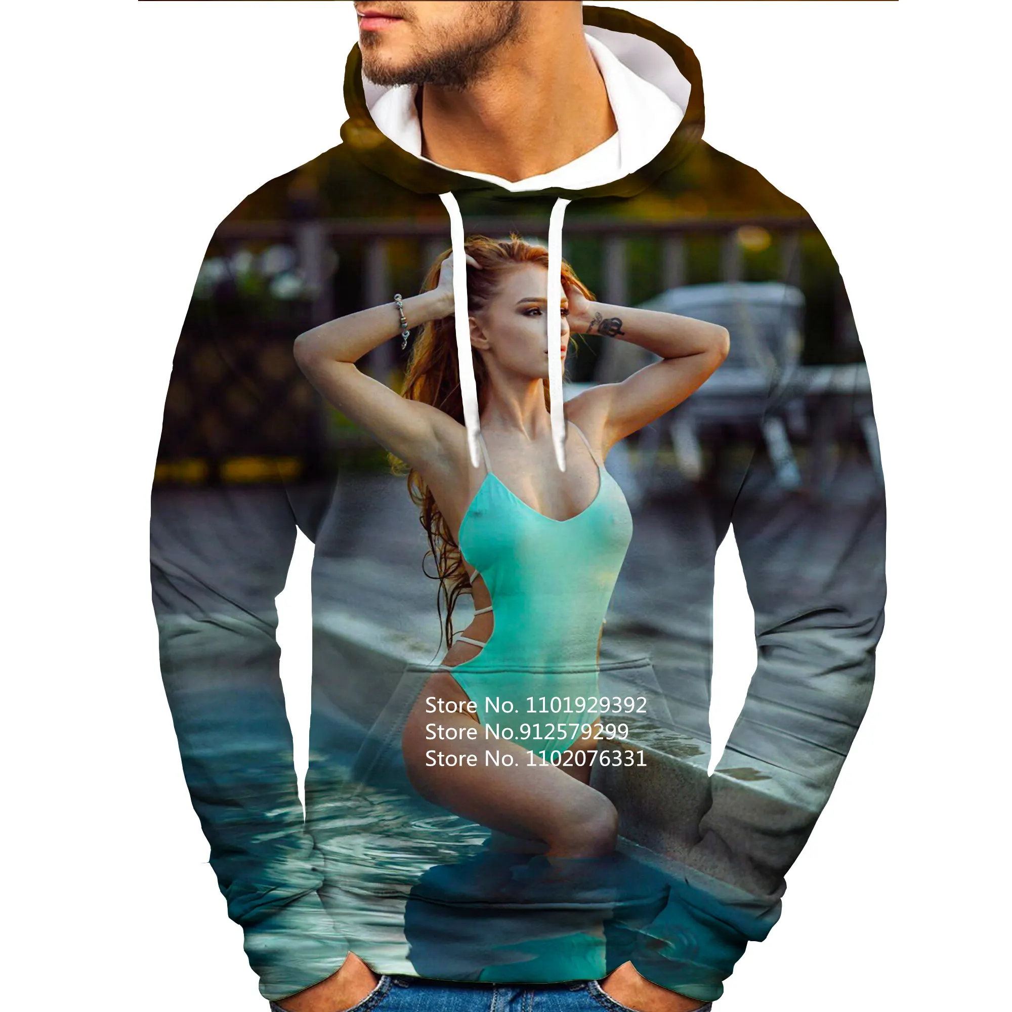 Sexy Hot Beauty 3D Hoodie Man Bikini Printing Sweatshirts Humor Funny Shirt Harajuku Pullover