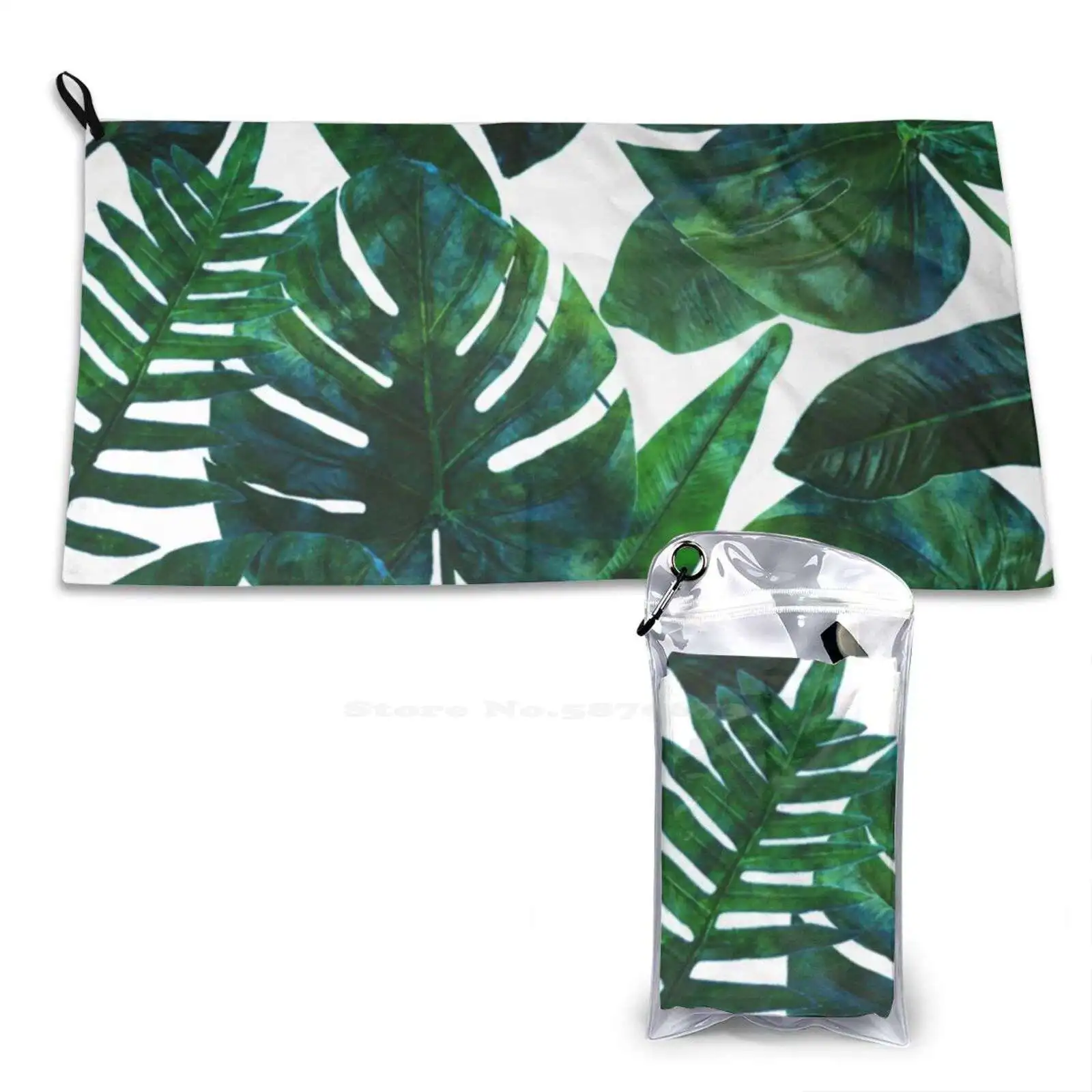 Tropical Nature Monstera Watercolor Painting , Botanical Jungle Dark Palm Illustration Soft Towel Quick Dry Beach Towel Aerosol