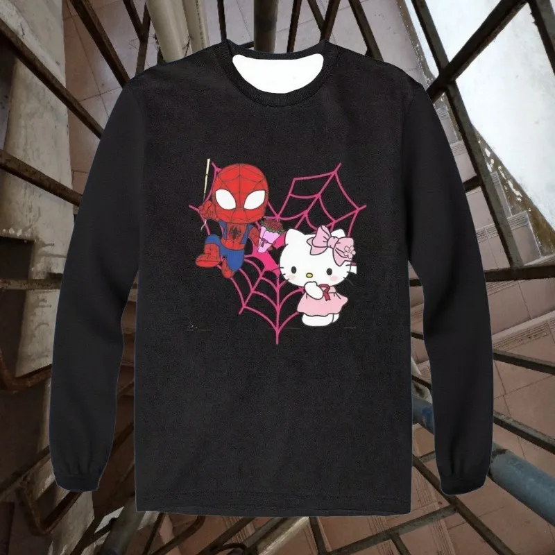 

MOTO-Hello Kitty Spider Man мультфильм 3D принт женский пляжный ретро с длинными рукавами и круглым вырезом повседневный топ для пар