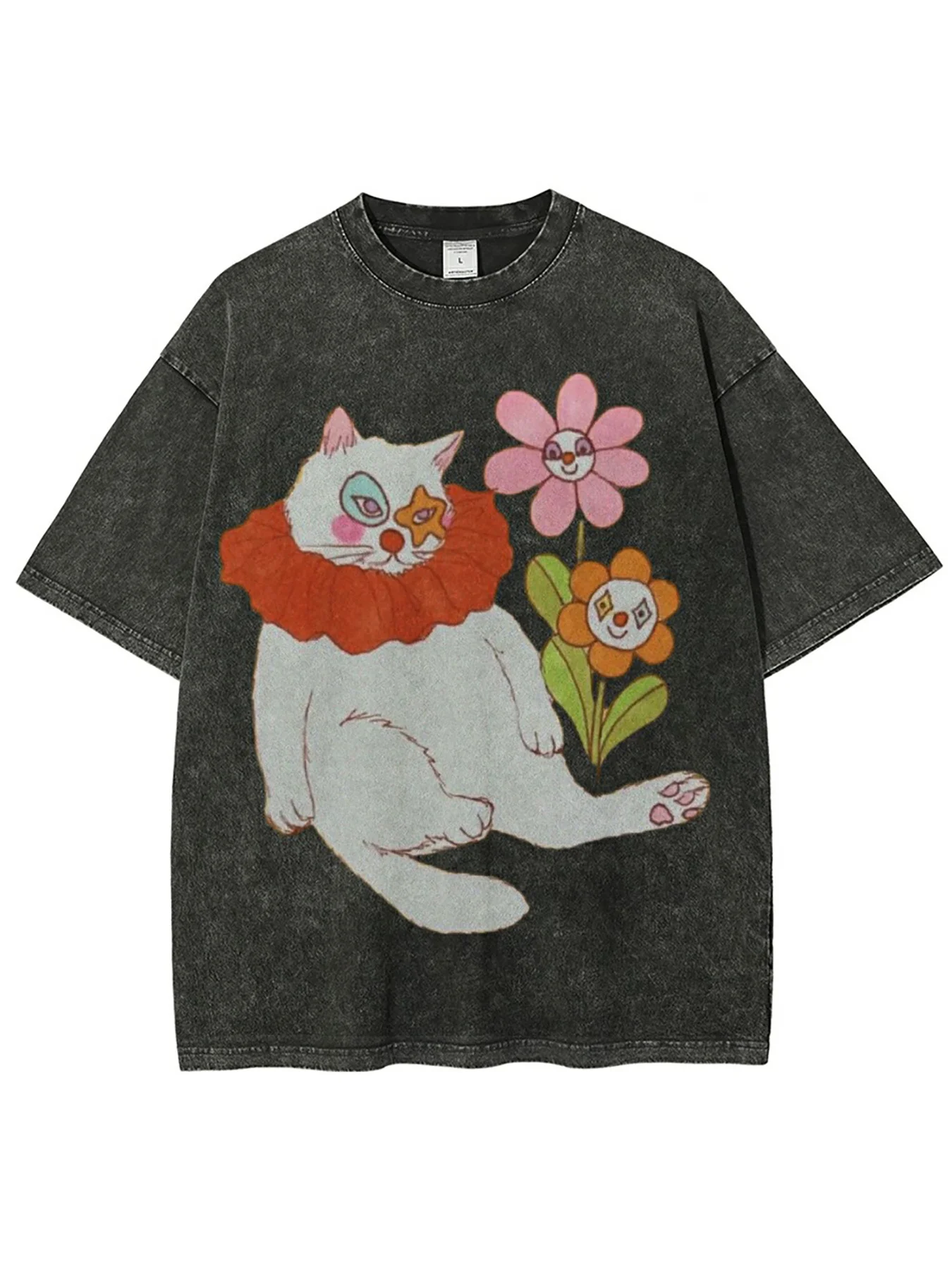 Washable, Cat Garden Print T-Shirt, High-Quality Batik Retro Fashion T-Shirt, Popular for Everyday Wear, Holiday Gift, Perfect Present