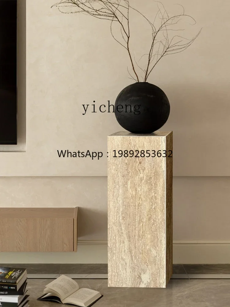 H3-24   marble base sculpture table, living room, homestay ornament, antique yellow cave stone pillar