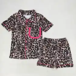 GSSO1121+GSSO1122 Mom And Me Clothes Short Sleeve Top With Shorts Set Leopard Print Kids Girls Summer Outfits