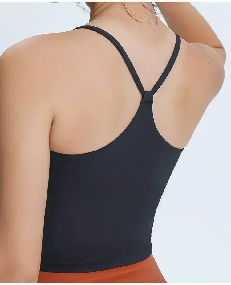 

Lemon Women Gym Sports Tank Top Crop Sling Movable Y-line Yoga Vest Summer Outdoor Jogging Fitness Shirts Built In Bra Crop Top