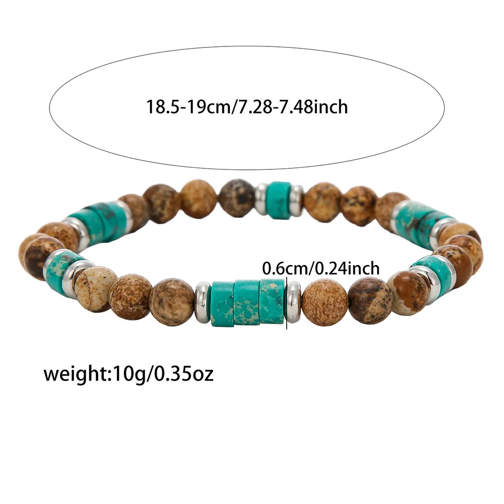 Retro Braunes Naturstein-Kugel-Armband Hip-Hop Herren Elastisches Armband Mode Handgemachter Schmuck Damen Geschenk Accessoires – Detail 1