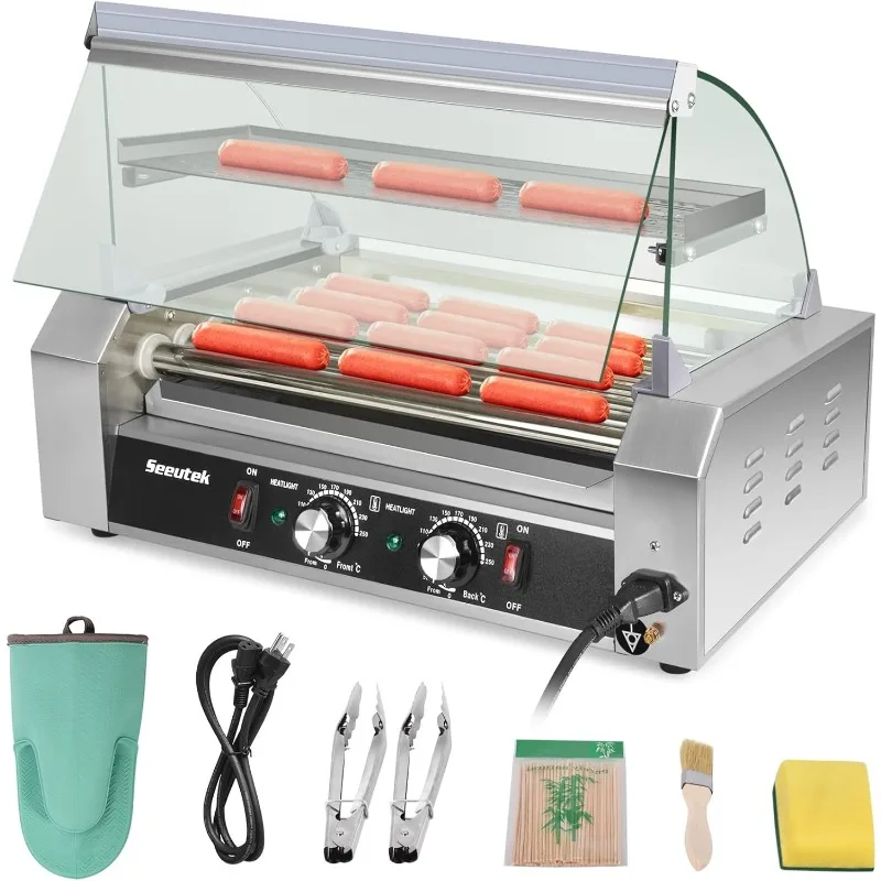 

Seeutek Hot Dog Roller 7 Rollers 24 Hot Dogs Capacity 1100W Stainless Dog Toaster With LED Light, Dog Machine W/Dual Tem