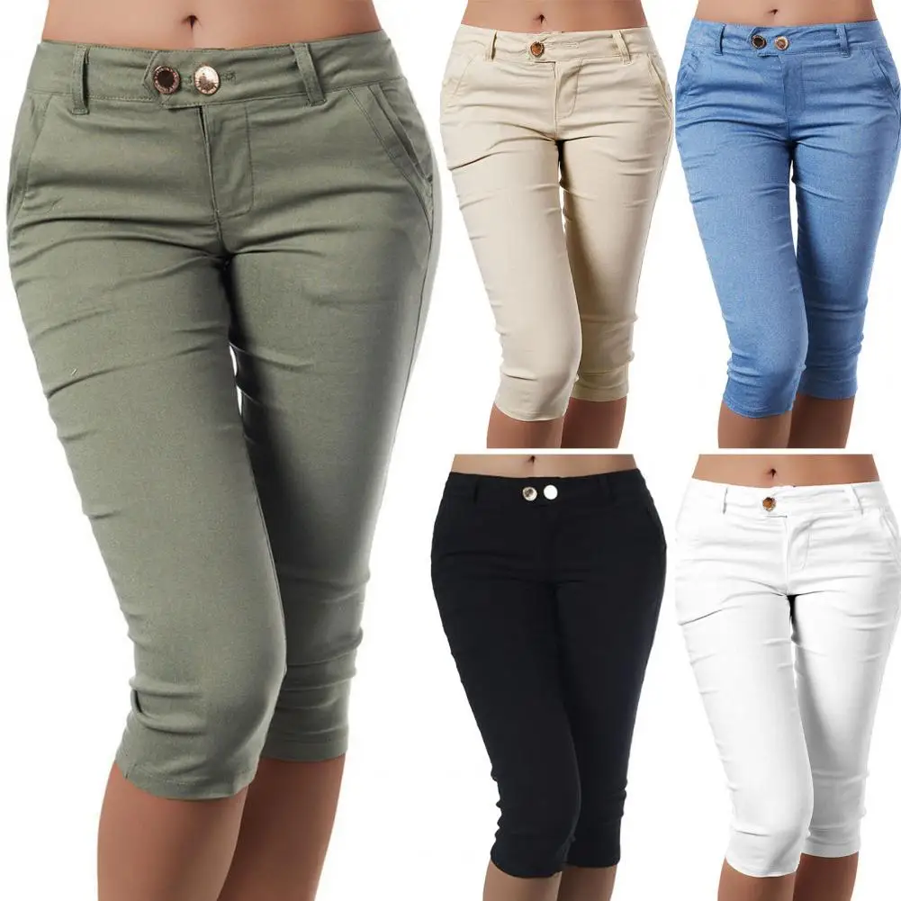 Women Ladies Pencil Pants 2023 Summer Women Capris Pants Solid Color Skinny Summer Slim fitting Stretchy Pants Streetwear