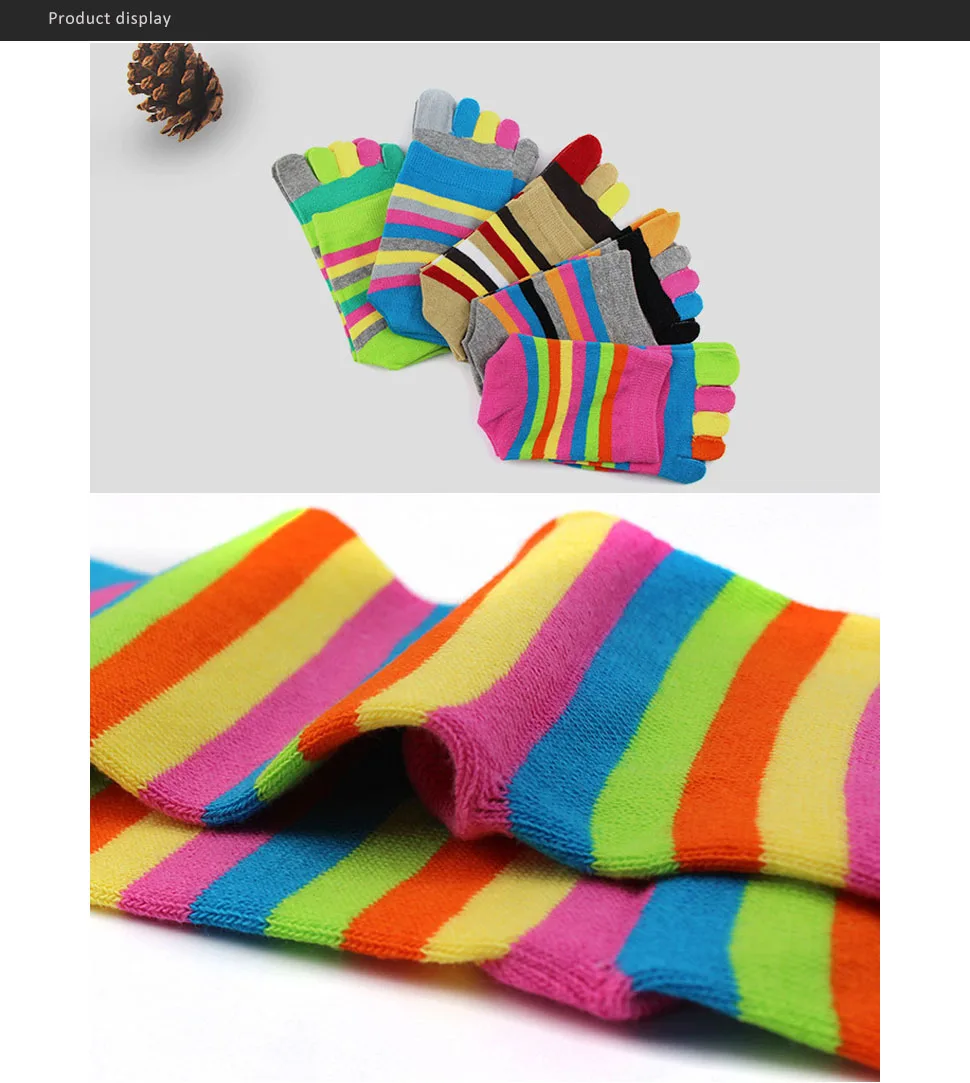 1/6 Paar Damen-Fünf-Finger-Socken, kurze Baumwollsocken, bunt, Regenbogenfarben, lässig, modisch, atmungsaktiv, warm, Harajuku, Happy Toe Socken, für Studenten – Detail 2