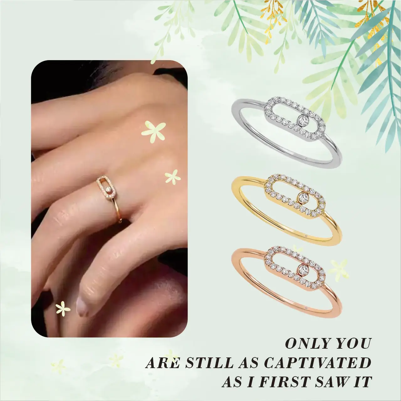 

Sterling silver 925 European and American geometric cut-outs with solitaire diamond gift paired with a luxurious Messi ring