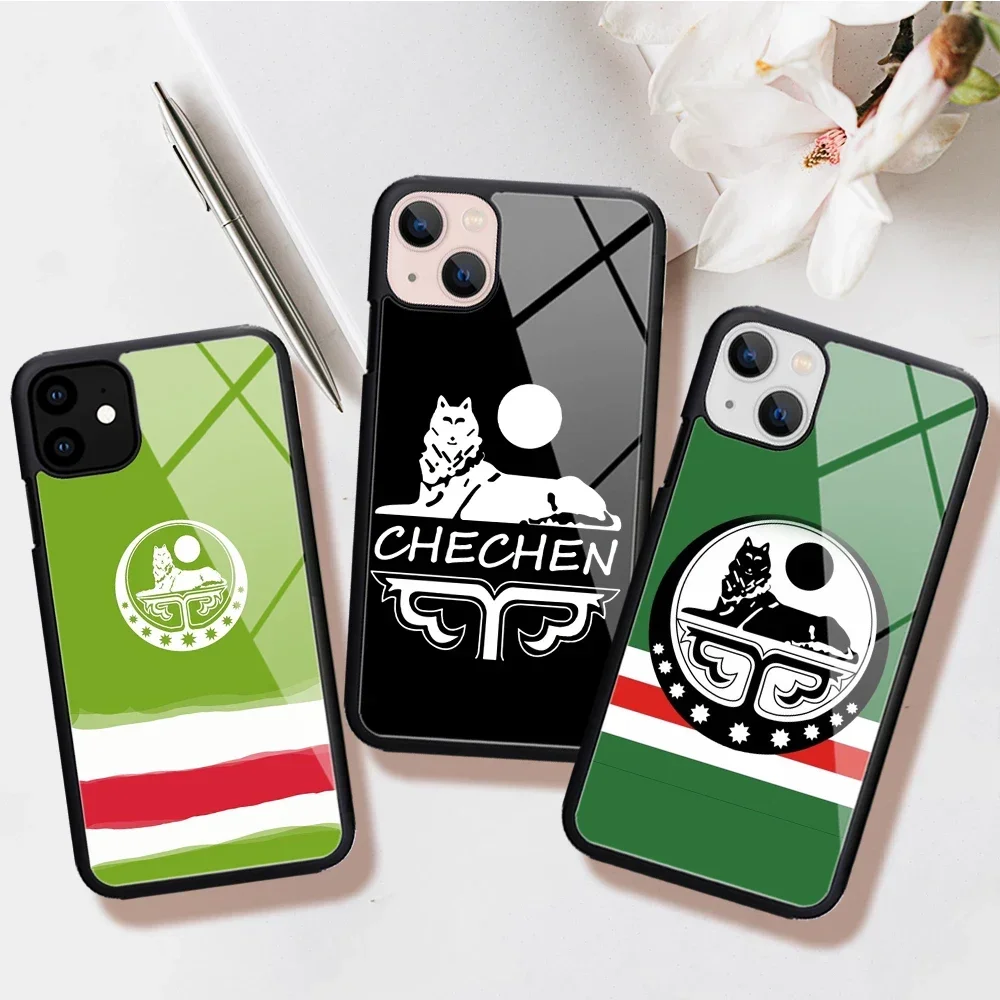 Chechnya Country Flag Phone Case Case Tempered Glass for IPhone 14 13 11 12 Pro XR XS MAX 8 7 15 Plus 2020 12 13 14 Pro Max Mini