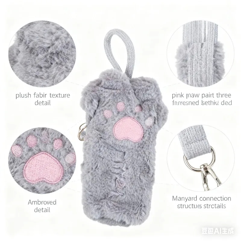 

Cute Plush Cat Paw Pencil Case Cute Fluffy Furry Stationery Bag Large Capacity Pen Pouch for Students