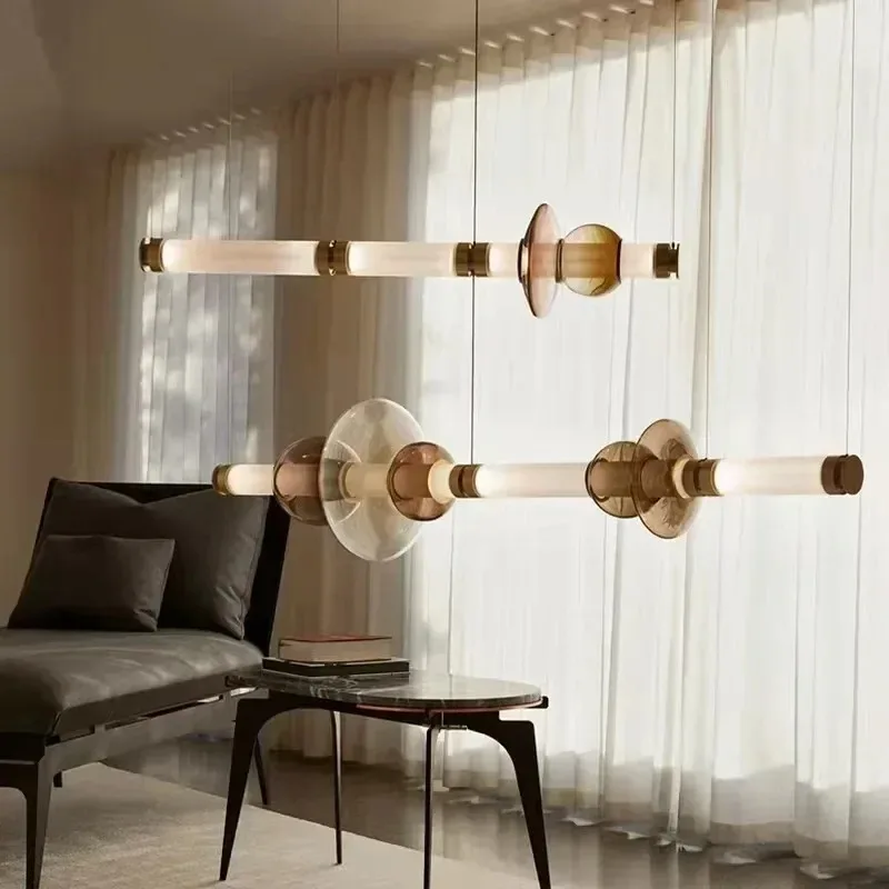 【Fashionable】Nordic Long Dining Kitchen Island Chandelier Stained Glass Strip LED Indoor House Decor Hanging Pendant Lamp Lighti - view 3