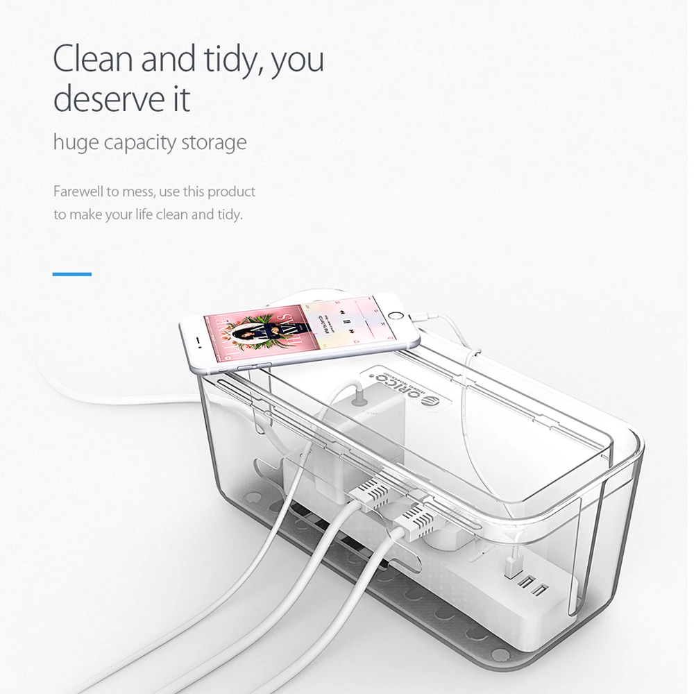 صندوق تخزين ORICO حامل هاتف صندوق قطاع الطاقة لسلك المحول/خط الشاحن/صندوق إدارة كابلات محور شبكة USB