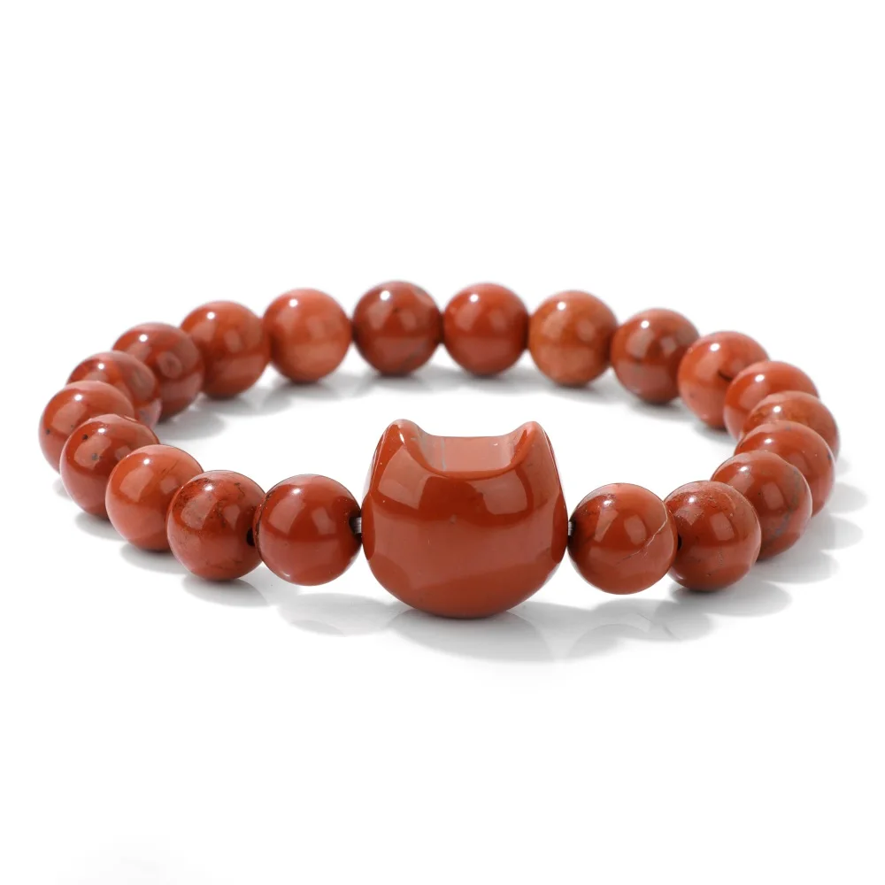 Tiger Eye Cat Head Carved Bracelet Natural Stone Quartzs Agates Animal 8mm Round Beads Elastic Bracelets For Women Men Jewelry