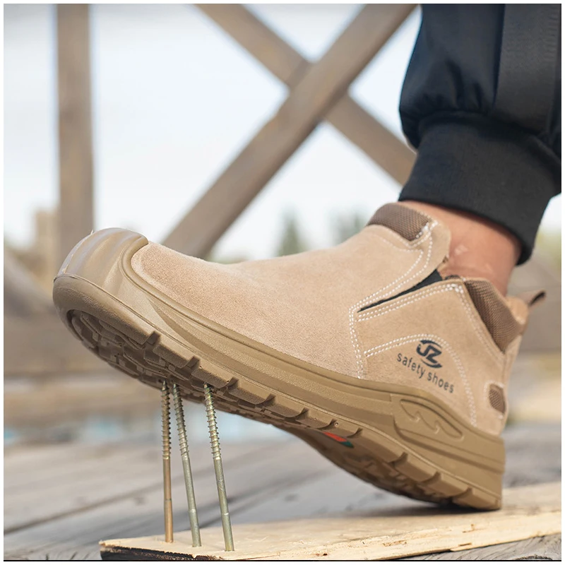 men's casual steel toe caps safety boots slip-on cow suede leather work shoes worker welding sneakers security footwear protect