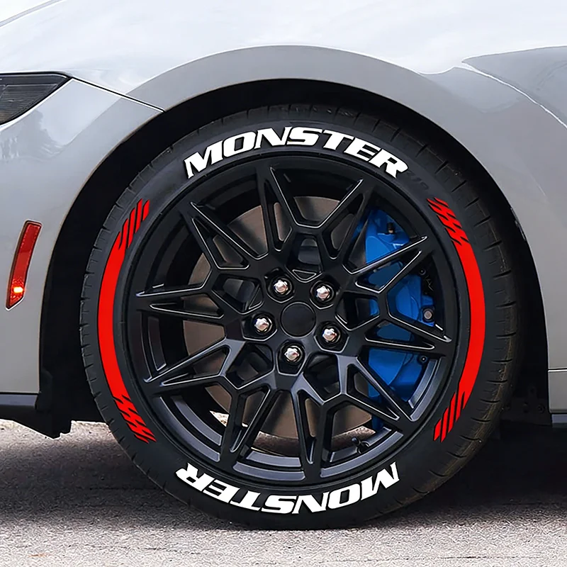 8Pcs MONSTER Car Tire Stickers for 4 Wheel, Fit Most Tire Sizes Waterproof, Accessories, Car Racing Style Tire Decals