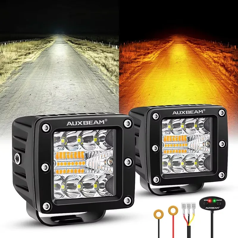 AUXBEAM LED Work Lights High Quality 3/4/7 Inch Amber White LED Square Driving Work Light Bar For Offroad Truck SUV ATV UTV Boat
