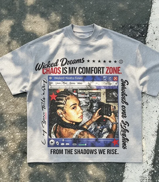 2026 Men Grunge Retro Video Player Graphic T Shirt Vintage Distressed Streetwear Crewneck Tee