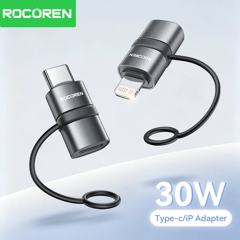 Rocoren Lighting To Type C Adapter PD 30W Fast Charging IP Female to USB C OTG for iPhone 18 17 Pro Max iPad AirPods Converter