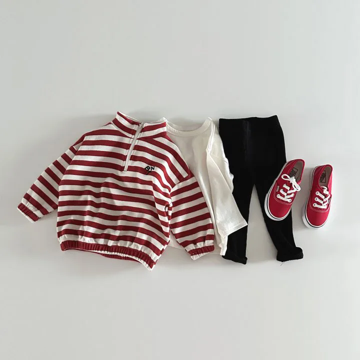 2024 Spring New Children Long Sleeve Casual Tops Baby Boy Girl Vintage Striped Sweatshirt Toddler Stand Collar Loose Pullover