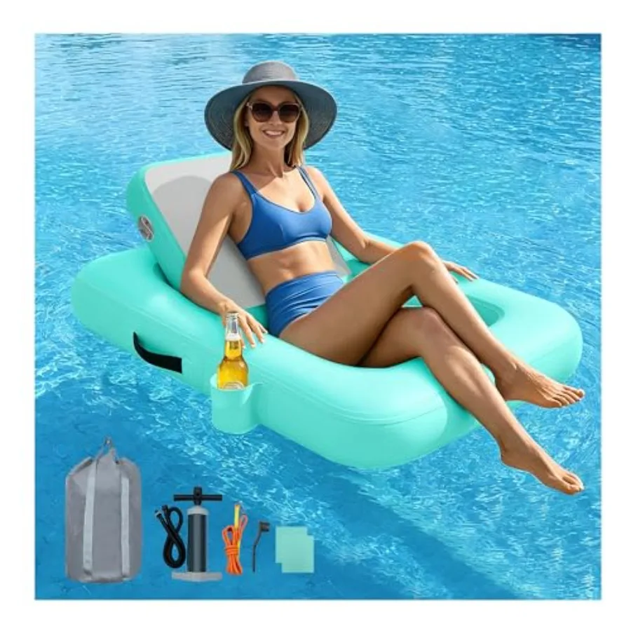 Floating Chairs with Backrest Inflatable Float Chair for Adult, Large Heavy Duty Floating Pool Lounger with Cup Holder, Portabl