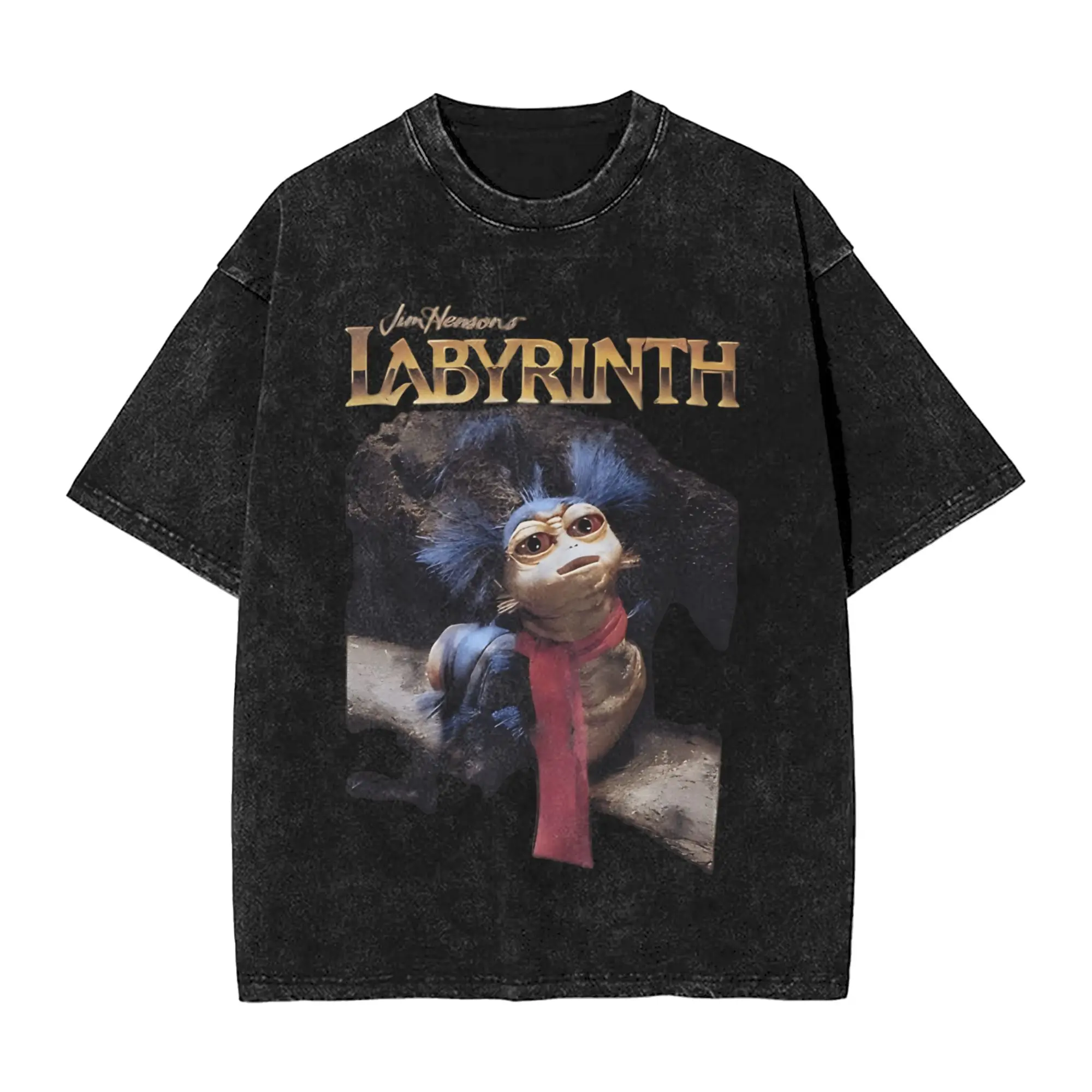 Casual Labyrinth Film T-Shirt for Men Crew Neck Pure Cotton Washed T Shirts  Short Sleeve Tee Shirt New Arrival Clothes