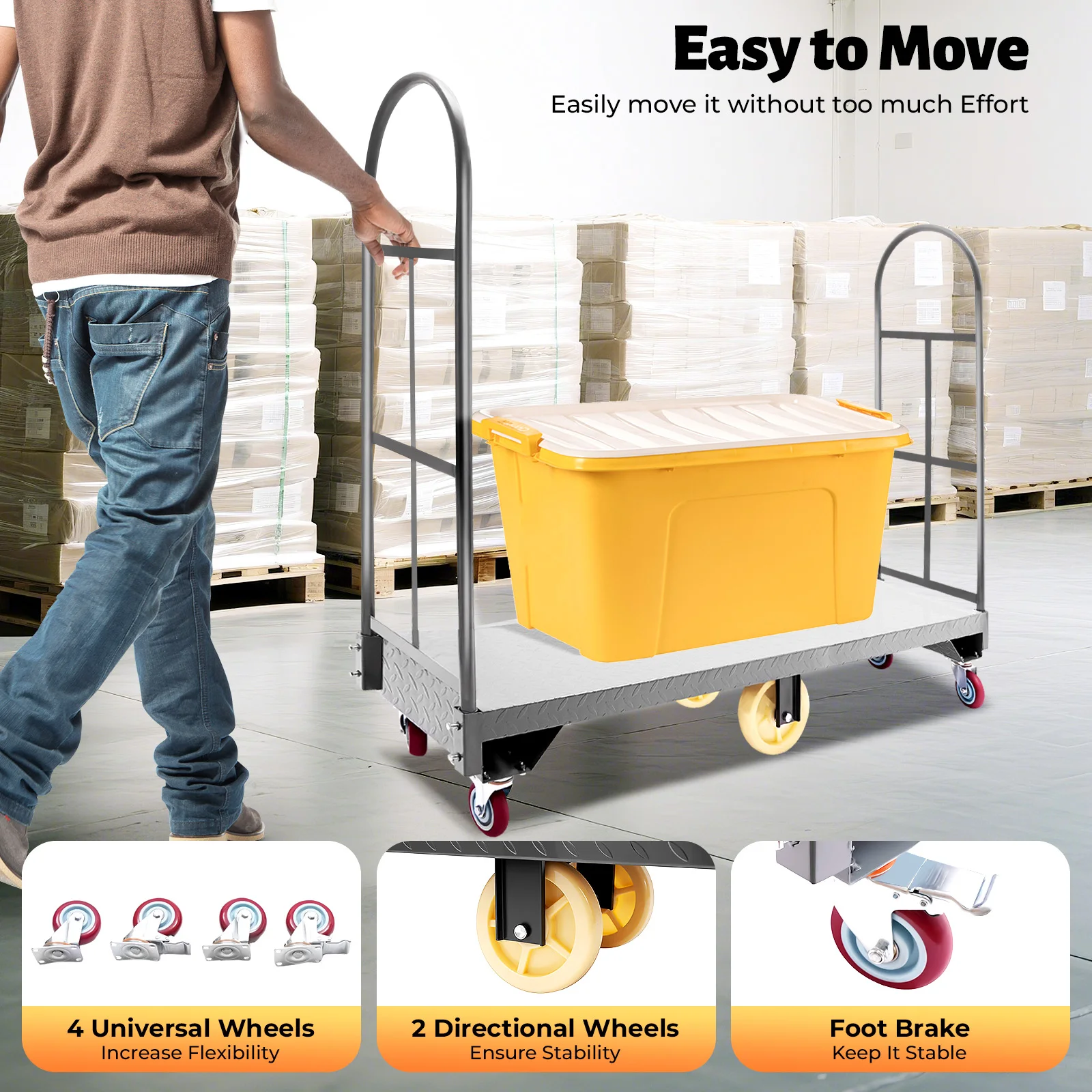 Платформа U-Boat Dolly, большая несущая сила 2000 фунтов для транспортных средств в складской комнате для хранения Негабаритная нагрузка