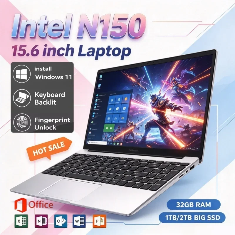 Intel N150 High-speed 15.6 Inch New Portable Laptop Ultra-thin Portable Laptop Windows11 1/2TB Large SSD 16GB/32GB RAM