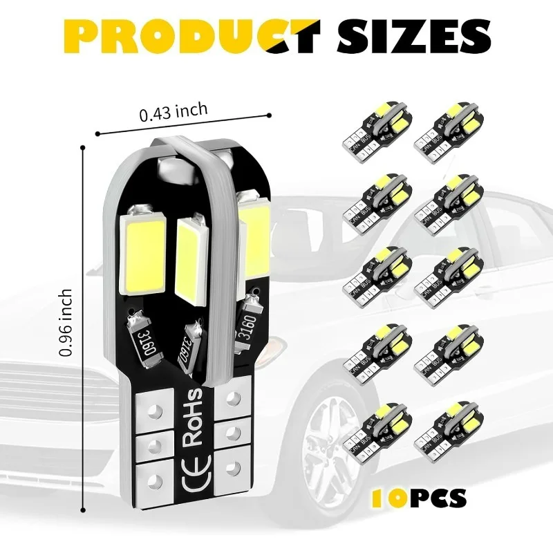 10/20PCS LED Car Map Dome Lights Parking Light Auto Signal Lamp W5W T10 LED Bulbs Canbus 5730 8SMD 12V 6000K 194 168 Hot Popular