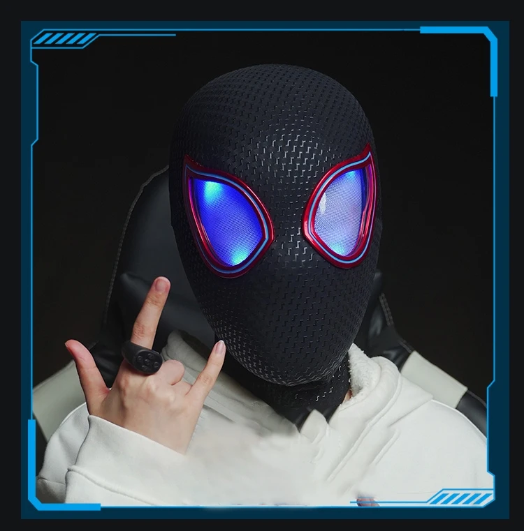 1:1 Miles Morales Mask with Movable Eyes Mascara Electric Gwen Spider Helmet Ring Control Halloween Cosplay Mask Toy Man Gift