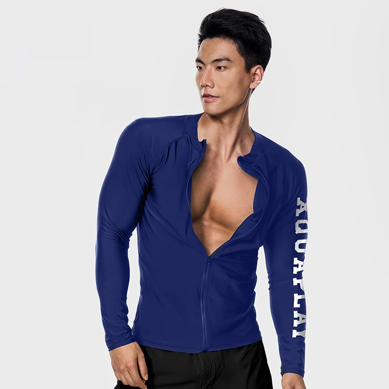 AquaPlay Men‘s Rash Guard Surfing Diving Swimwear Full Zipper Long Sleeve Suit Swimming Surf Clothing Outdoor Sport Fitness