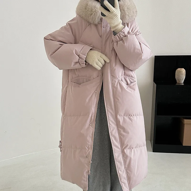 

Parka Coat Women Solid Mid Length Jacket Pocket Zipper Fur Collar Hooded Long Sleeve Thick Casual Office Lady 2025 Autumn Winter