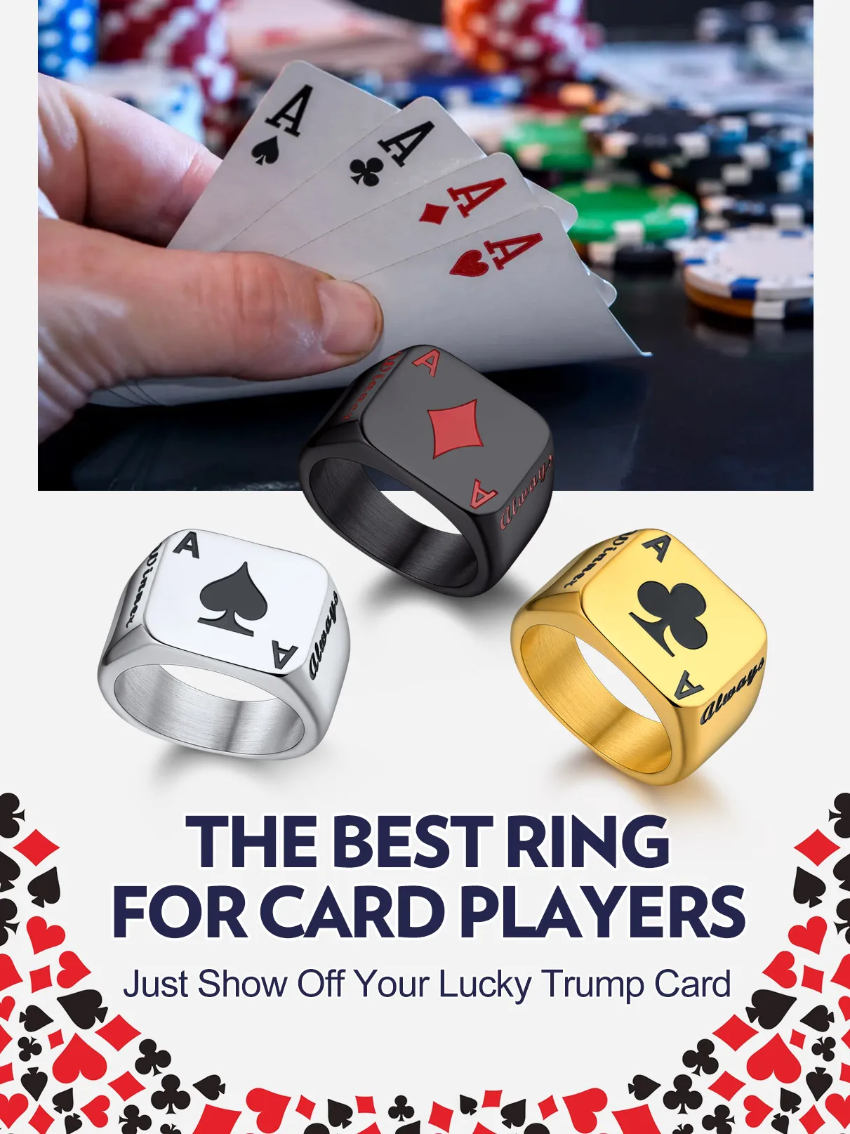 U7 Customized Square Rectangle Stainless Steel Poker Cards Rings for Man Black Laser Engraved Signet Rings Custom Jewelry Gift view 5