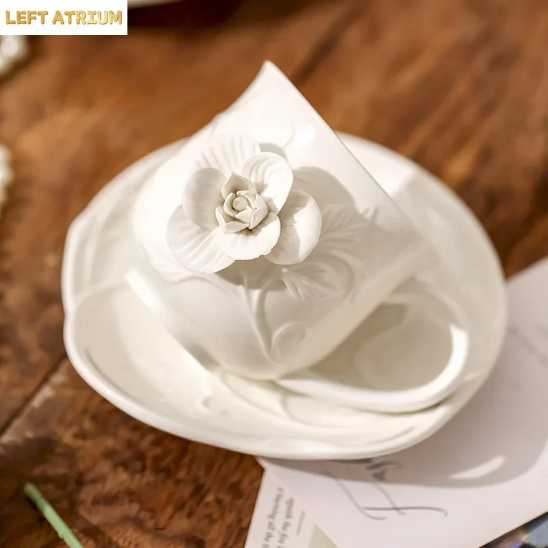 Relief French Hand-pinched Ceramic Coffee Cups and Saucers Pot English Afternoon Tea Retro Tableware Teacups Dessert Plates