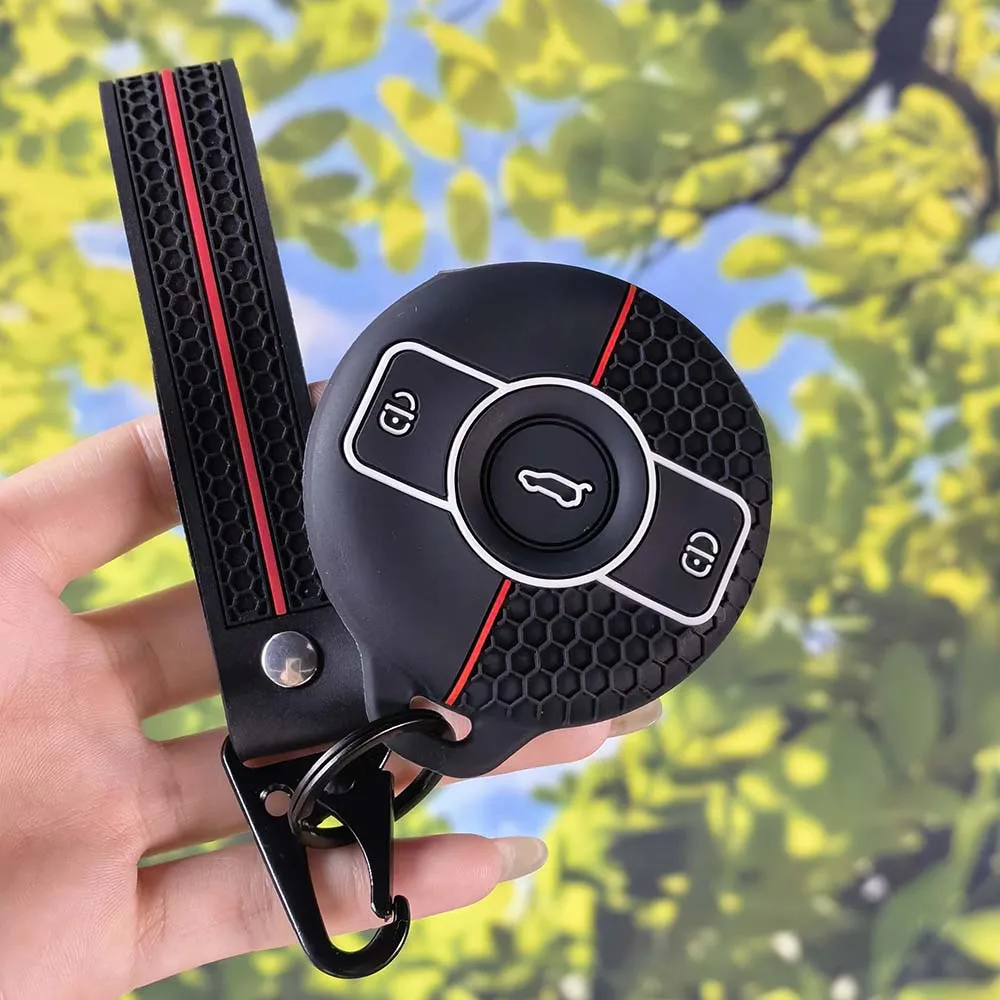 Minimal Hex Texture Key Holder With Keychain For Benz SMART Fortwo 1 BRABUS 2022 2023 Circular Key Fob Shell