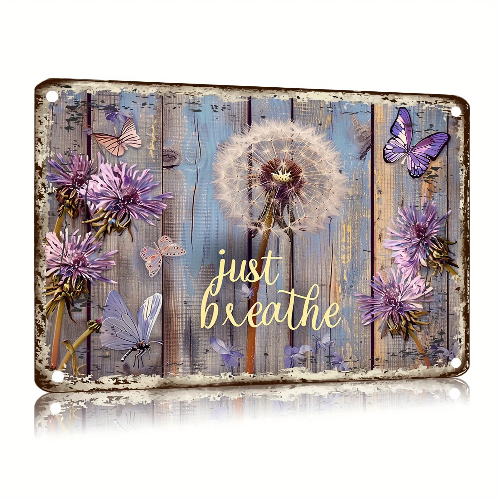 طائرة ثنائية الأبعاد، علامة معدنية تحفيزية "Just Breathe" - مناسبة للديكور في قضبان عائلية أو شرفات أو أحواض ساخنة، 8 × 12 بوصة