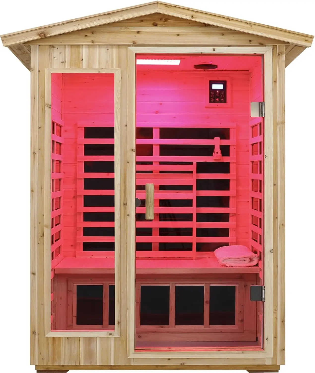 Full Spectrum Outdoor Infrared Sauna 2 Person, Fir Wood Far Infrared Low EMF Sauna Room for Home, Withstand Outdoor, Customized