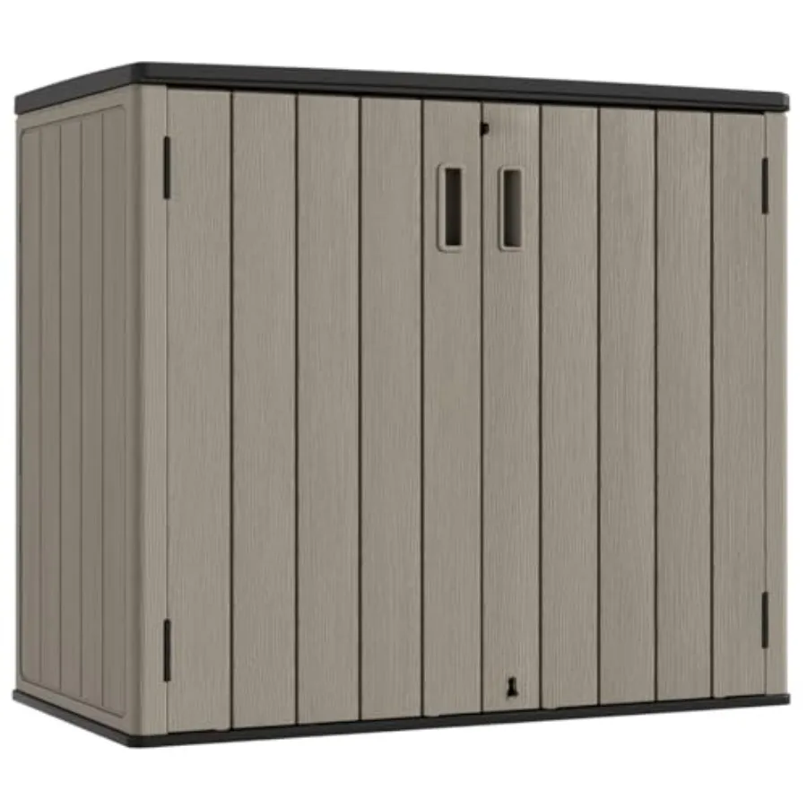 Outdoor Horizontal Storage Shed, Waterproof Resin, Gray, Lockable for Lawn Mower, Garden Tools and Patio Furniture